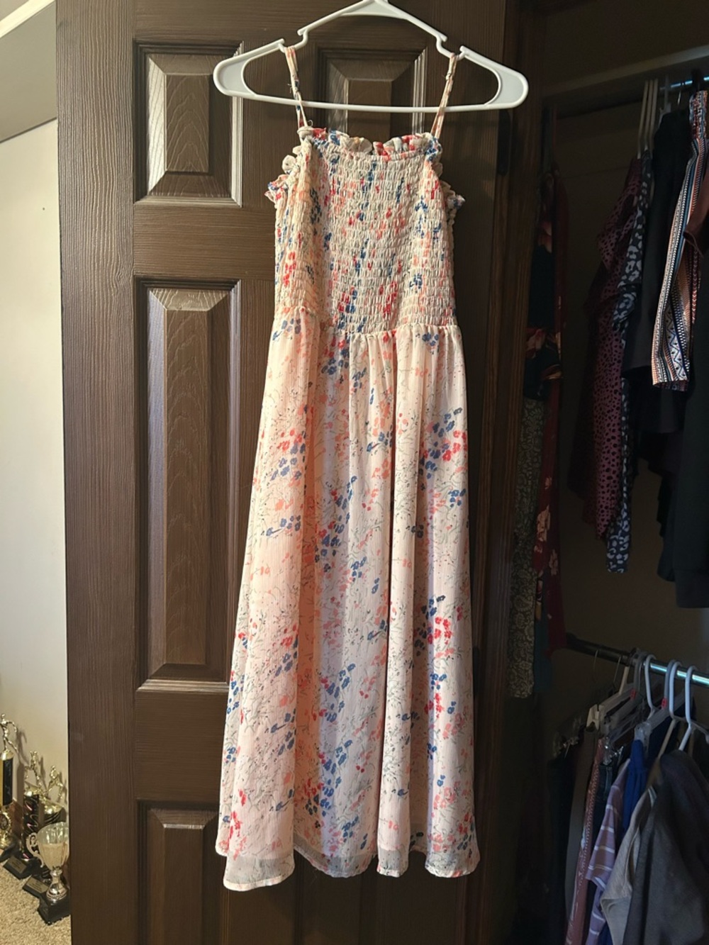 Small Peach Floral Smocked Maxi Dress